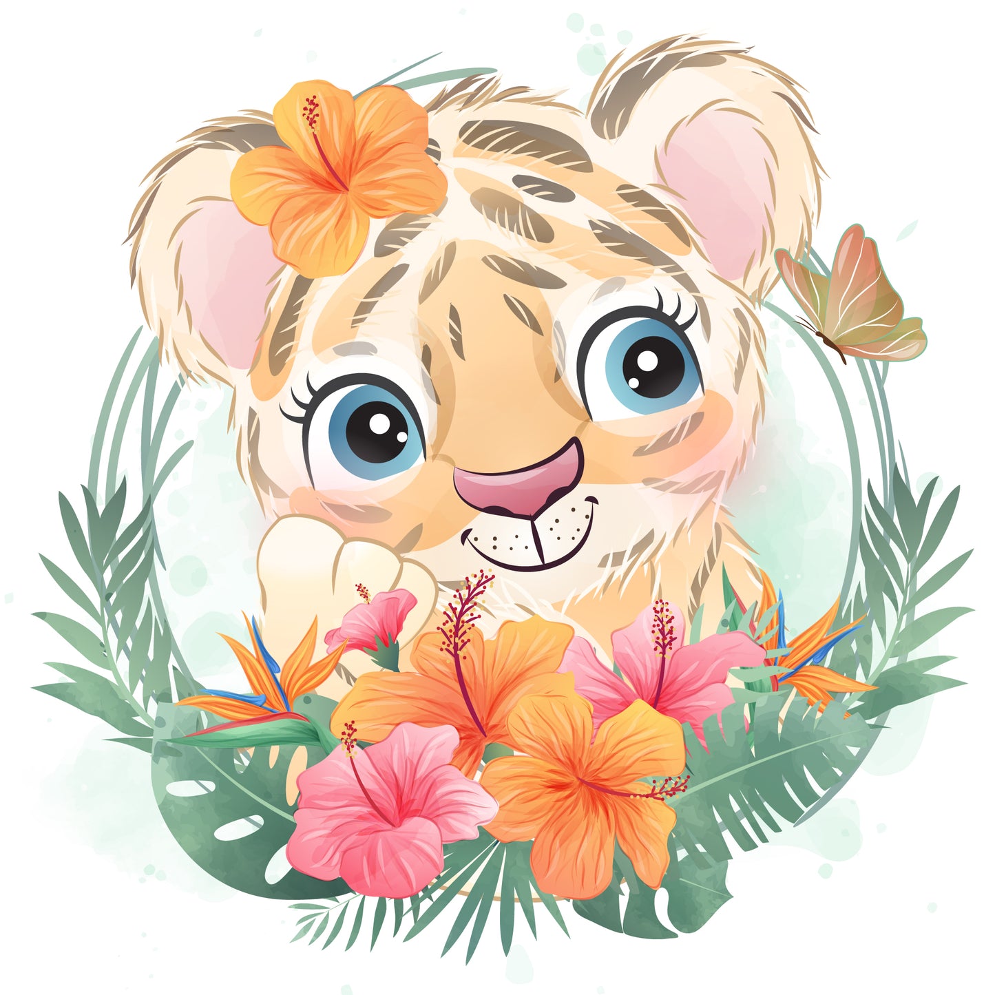 Wilde Zootiere mit Blumenkranz DIY Diamond Painting Glitzersteinlimoolerei - Mehrere Motive zur Auswahl