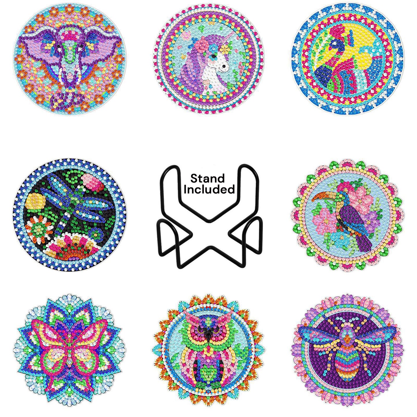 Diamond Painting Untersetzer mit Halter - 58 verschiedene Sets zur Auswahl