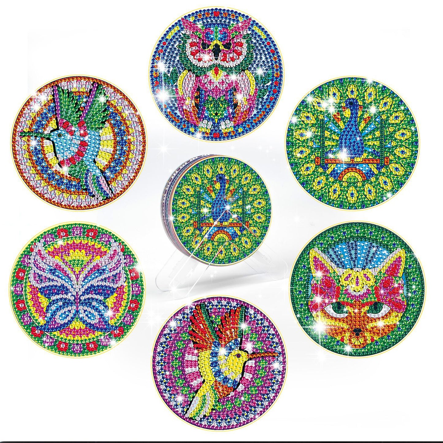 Diamond Painting Untersetzer mit Halter - 58 verschiedene Sets zur Auswahl