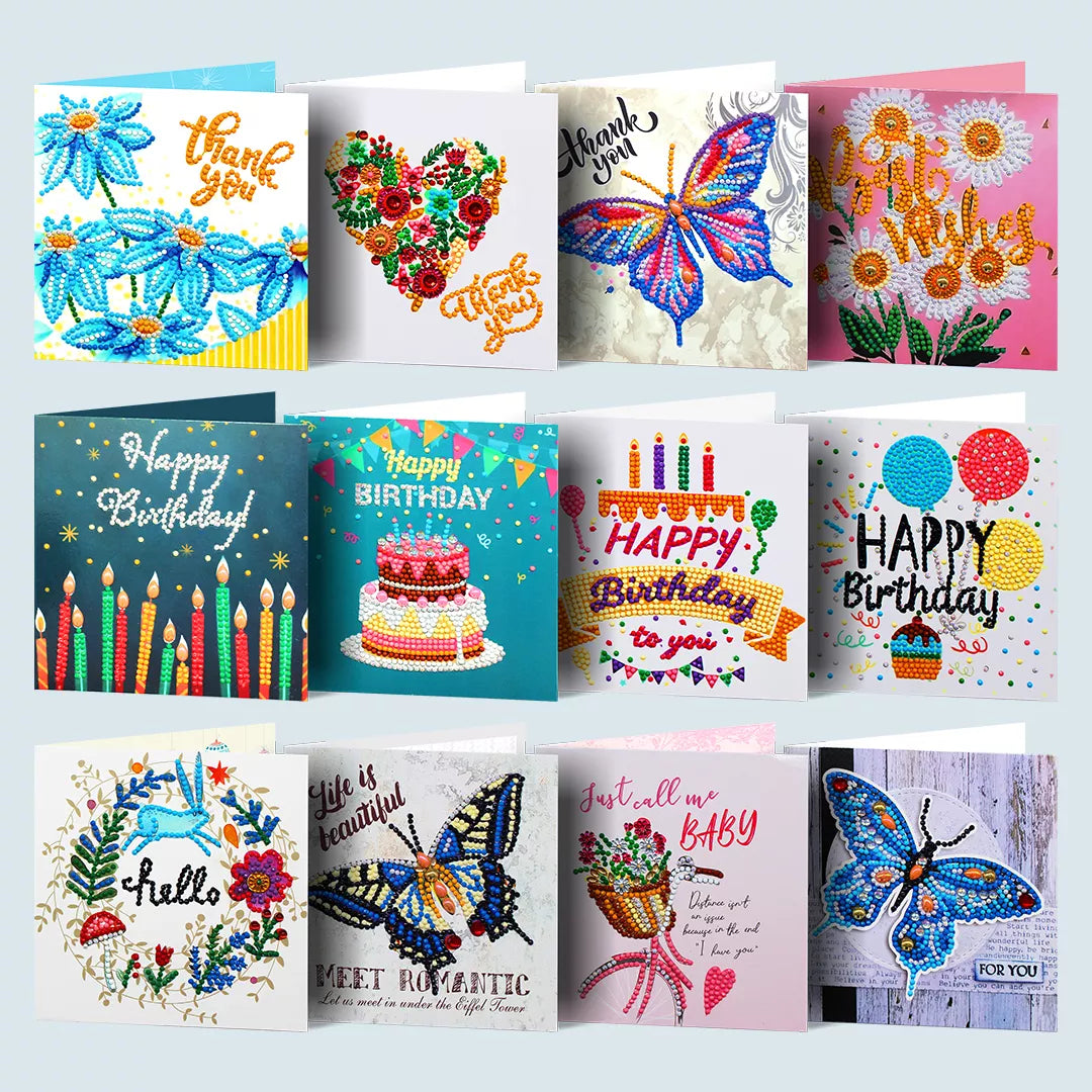 DIY Diamond Painting Grusskarten 15x15xm | 12er Set inkl. Umschläge
