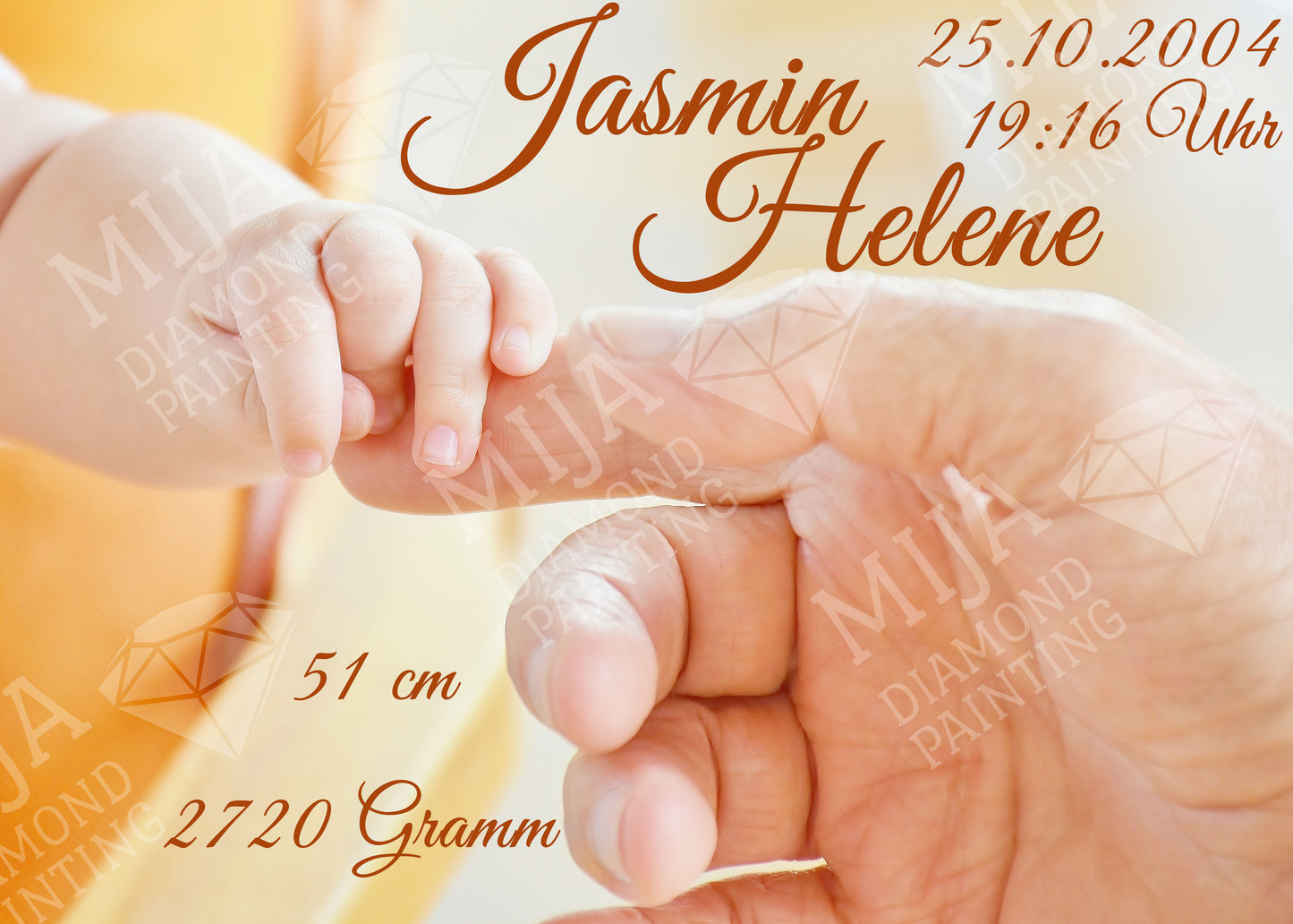 Personalisiertes Diamond Painting Hände als Geschenk zur Taufe oder Geburt