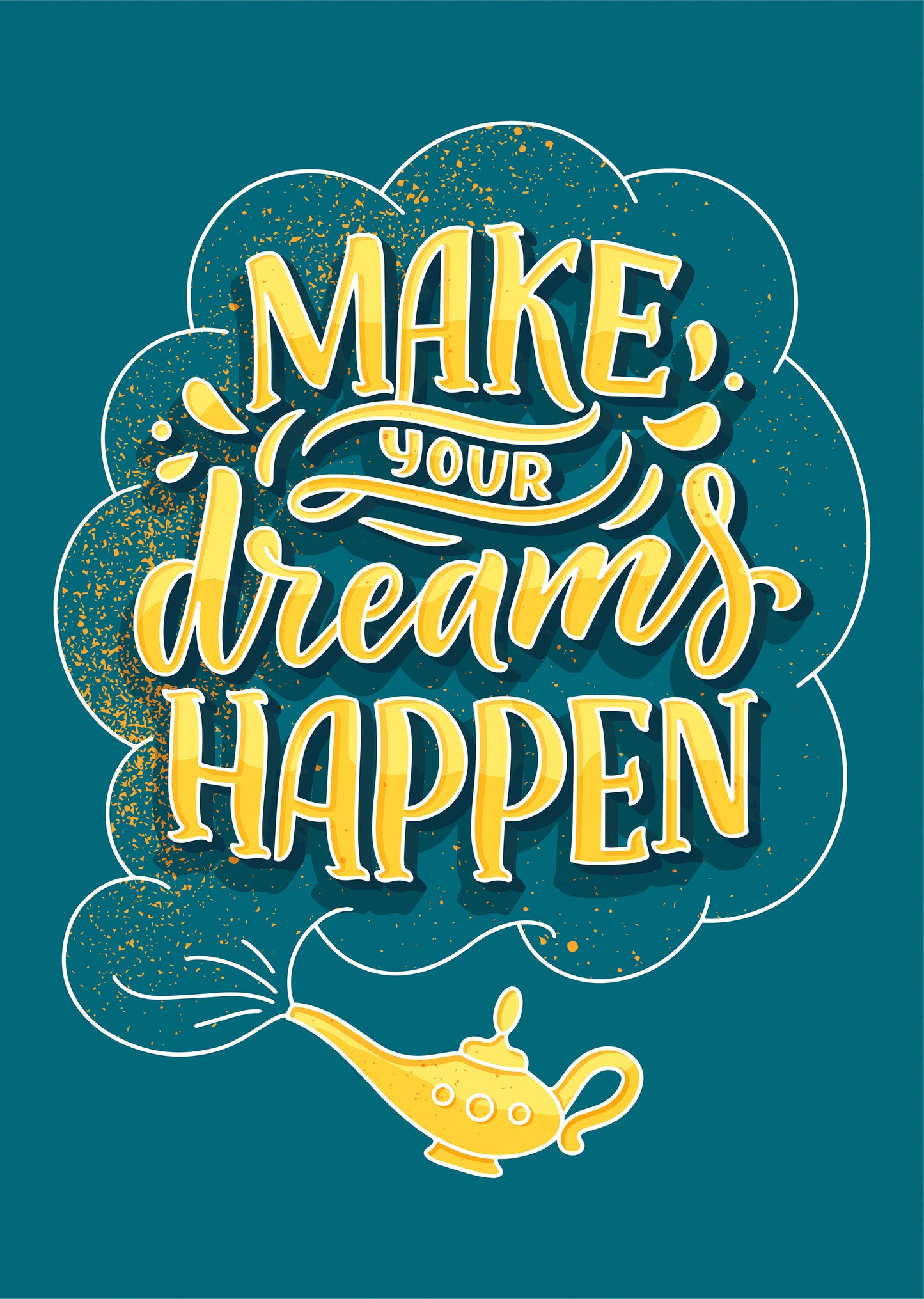 Spruch "Make your dreams happen" DIY Diamond Painting Glitzersteinlimoolerei