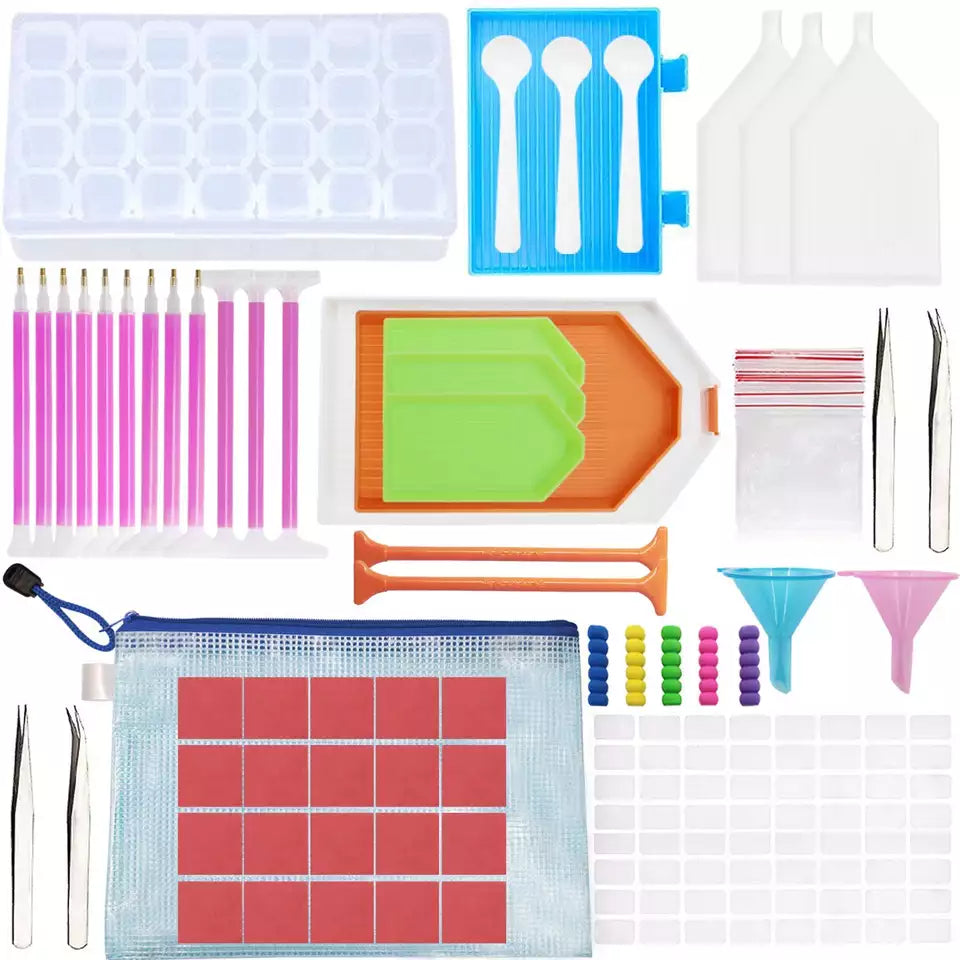 Diamond Painting Starter Zubehör Set 121 Teile - Schiffchen, Stiftgriffe, Aufbewahrungsböxli uvm.