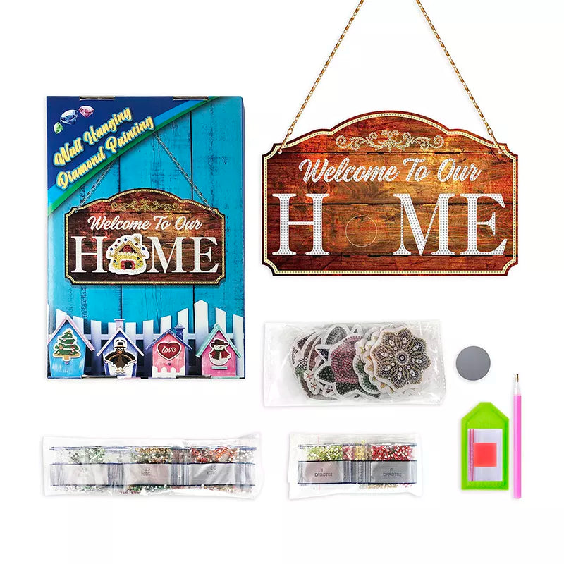 Diamond Painting Türschild "Welcome to our Home" zum Aufhängen