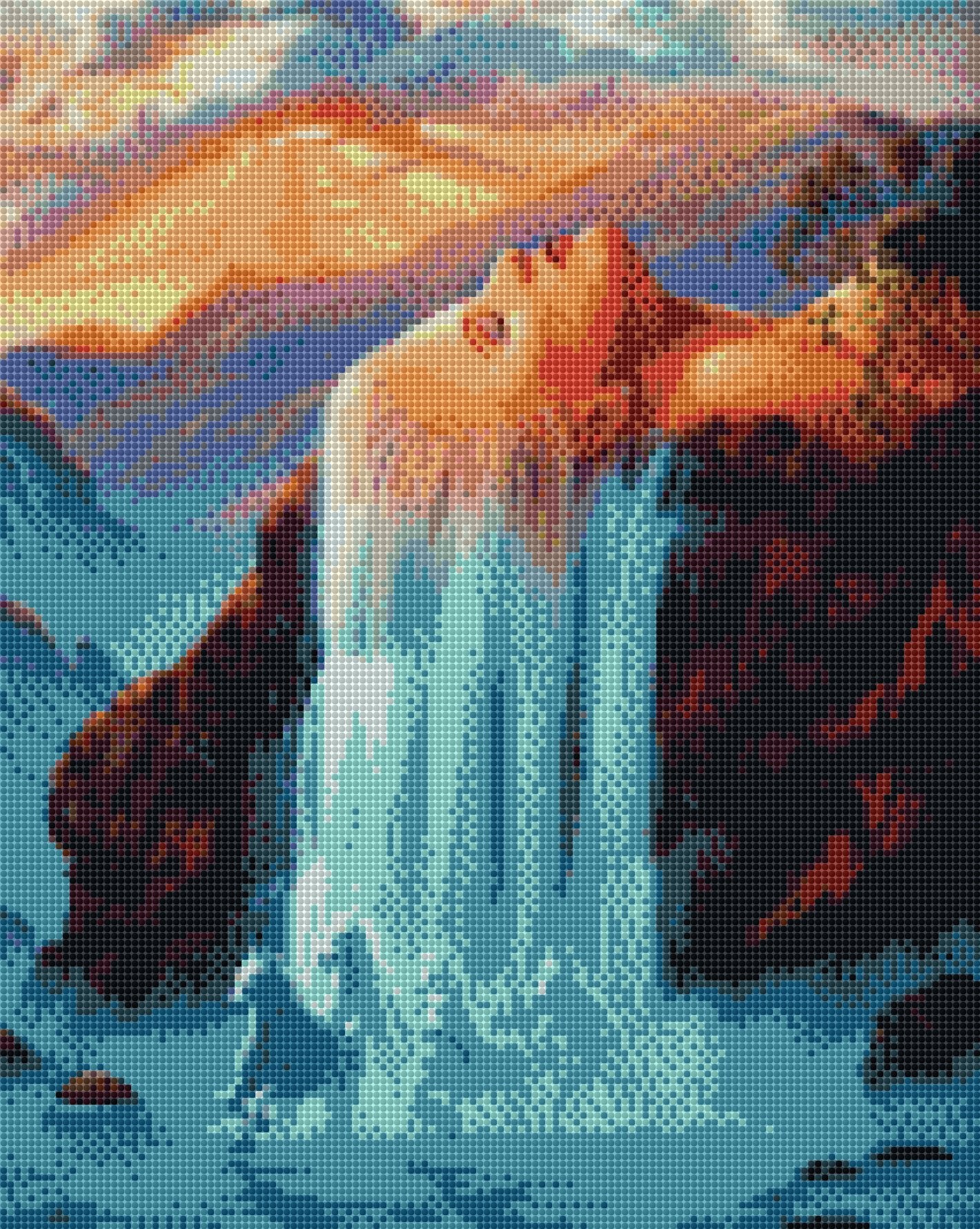 Wasserfall mit Pferden DIY Diamond Painting mit runden oder eckigen Steinli