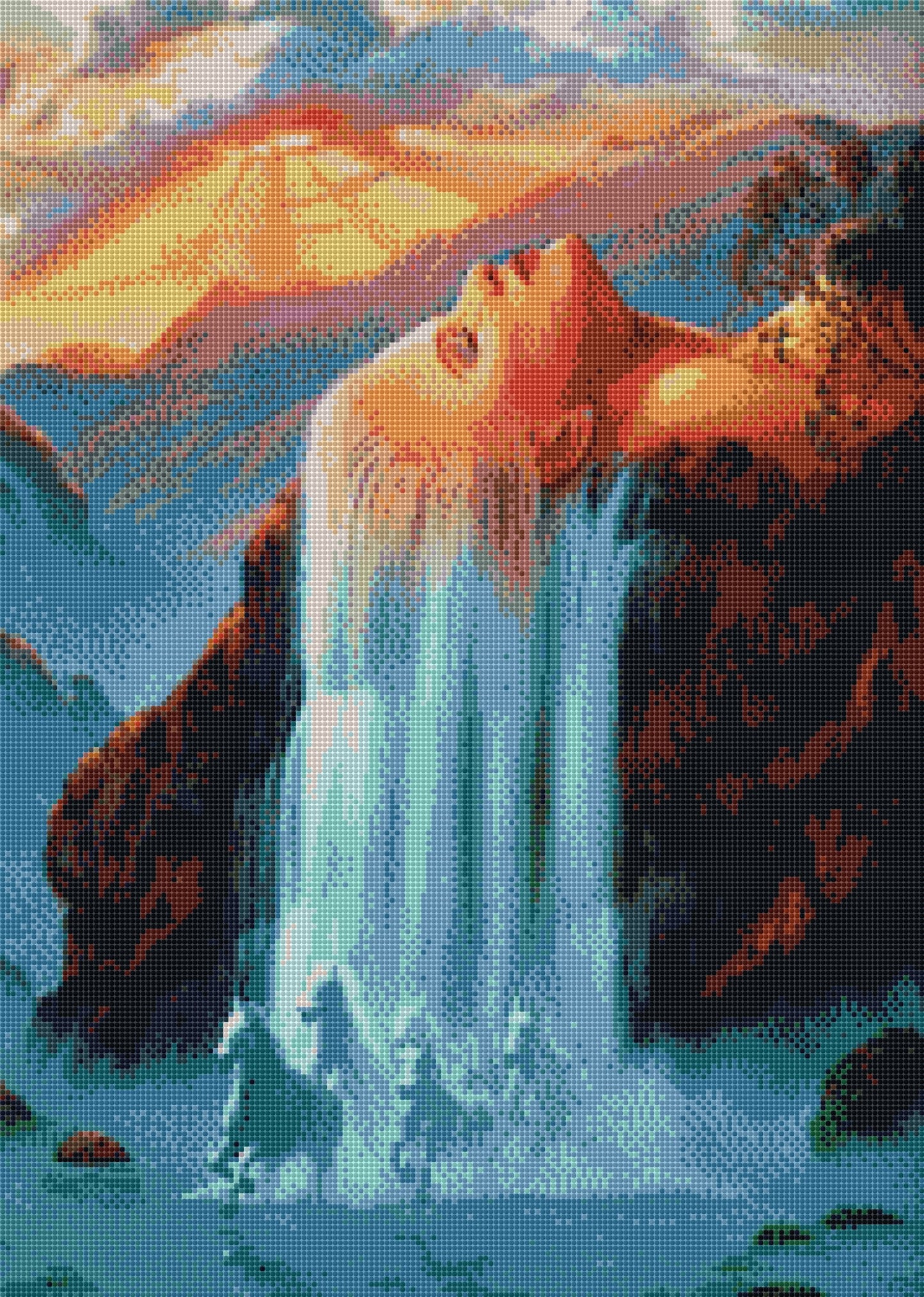 Wasserfall mit Pferden DIY Diamond Painting mit runden oder eckigen Steinli