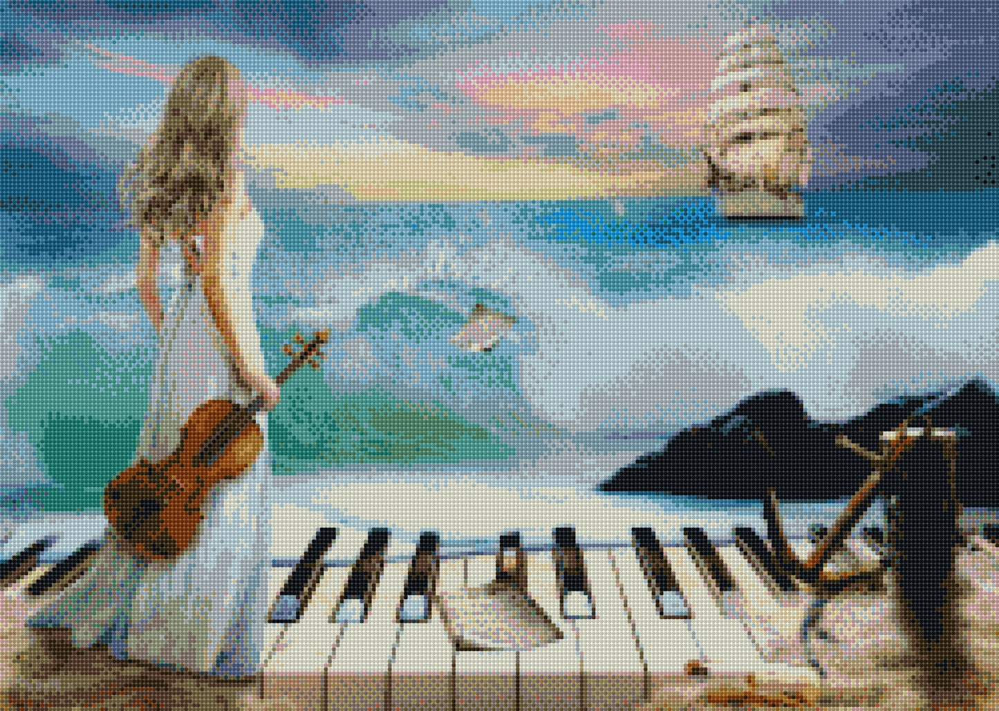 Meeressymphonie Frau mit Geige DIY Diamond Painting mit runden oder eckigen Steinli