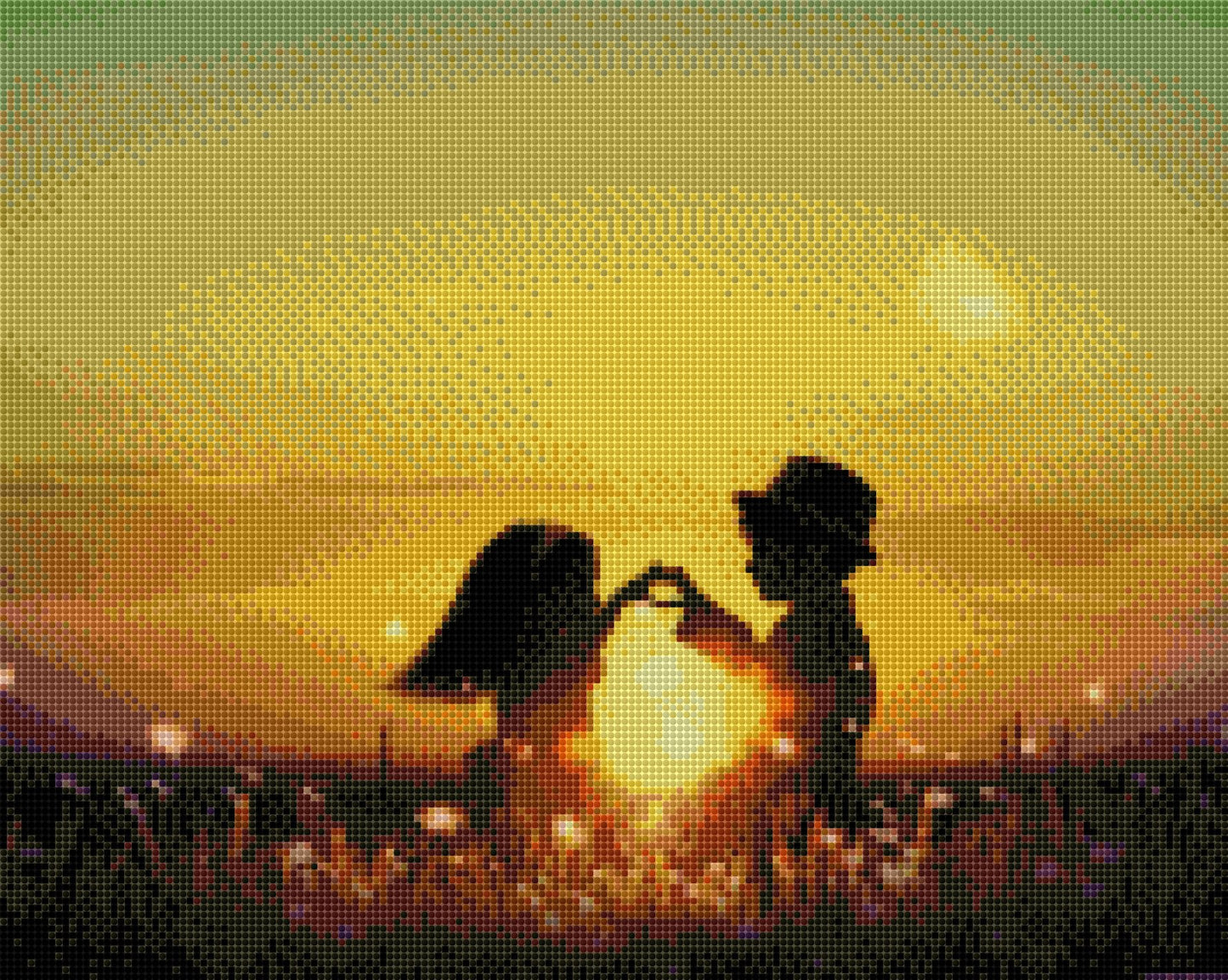Kinder im Sonnenuntergang DIY Diamond Painting mit runden oder eckigen Steinli
