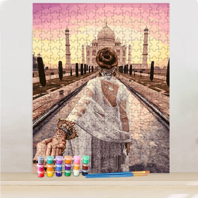 Frau in weissen Kleid Puzzle Painting - DIY Malen nach Zahlen Puzzle