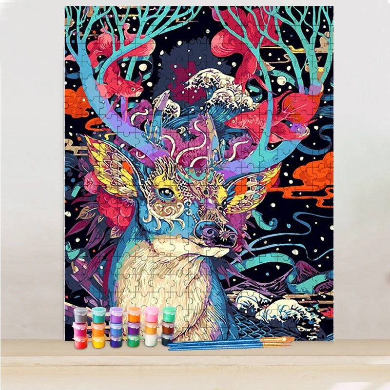 Bunter Hirsch Puzzle Painting - DIY Malen nach Zahlen Puzzle