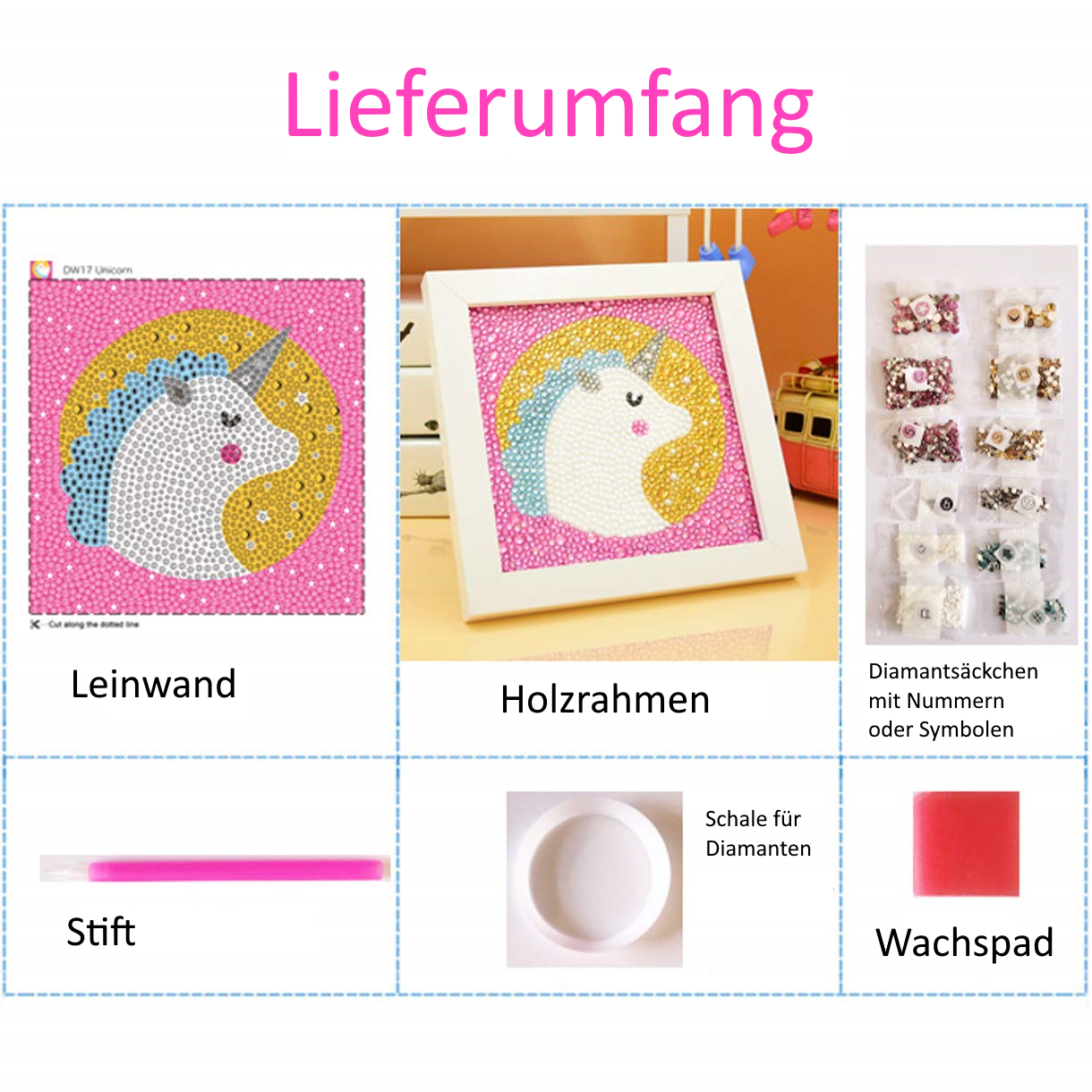 Zaubereule DIY Diamond Painting für Kinder 12x12cm mit Rahmen