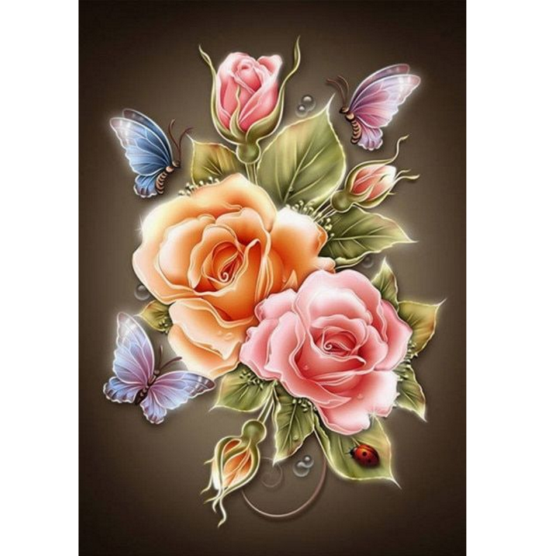Blumen und Schmetterlinge DIY Diamond Painting mit runden oder eckigen Steinli