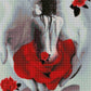 Frau in roter Rosenblüte DIY Diamond Painting mit runden oder eckigen Steinli