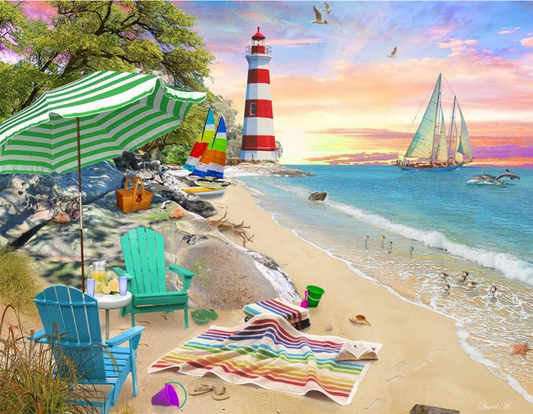 50% Rabatt - Ferien am Strand DIY Diamond Painting mit runden Steinli und 3 AB-Farben