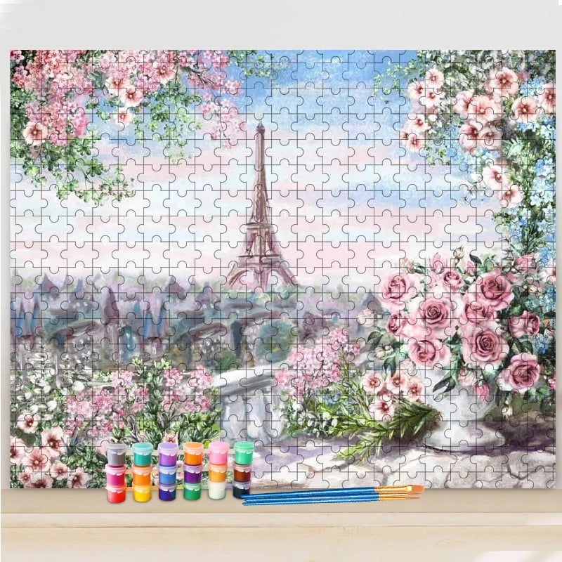 Blumen in Paris Puzzle Painting - DIY Malen nach Zahlen Puzzle