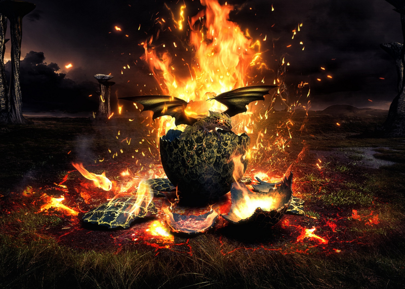 Drachenbaby im Feuer