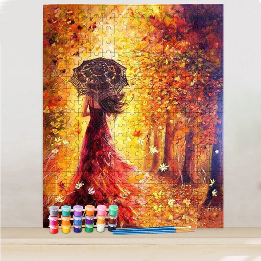 Frau im Herbst Puzzle Painting - DIY Malen nach Zahlen Puzzle