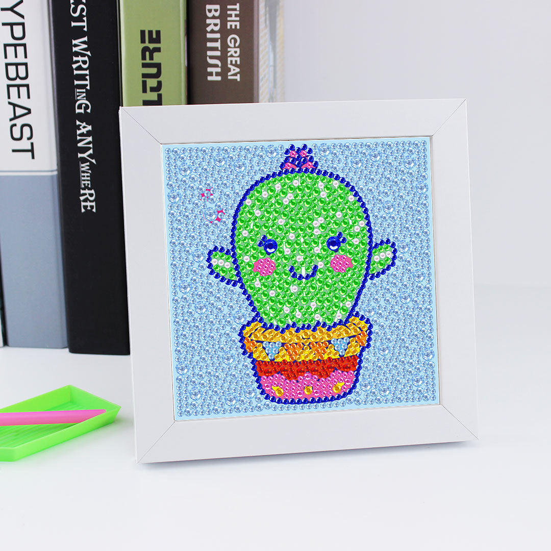 Kaktus DIY Diamond Painting für Kinder 12x12cm mit Rahmen
