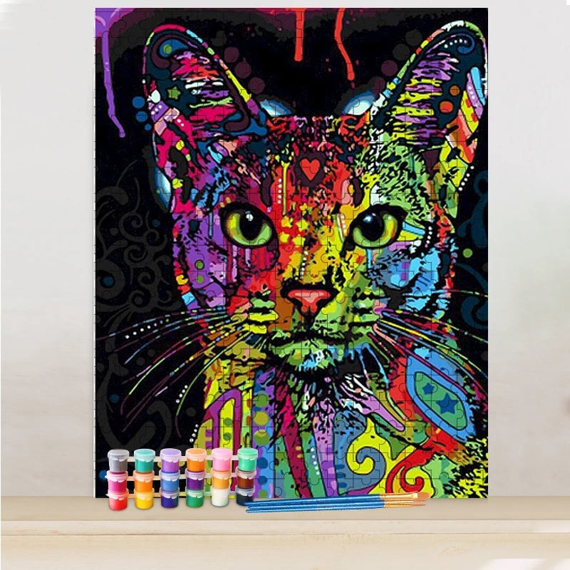 Bunte Katze Puzzle Painting - DIY Malen nach Zahlen Puzzle