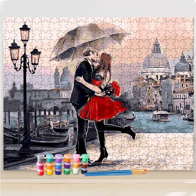 Liebespaar im Hafen Puzzle Painting - DIY Malen nach Zahlen Puzzle