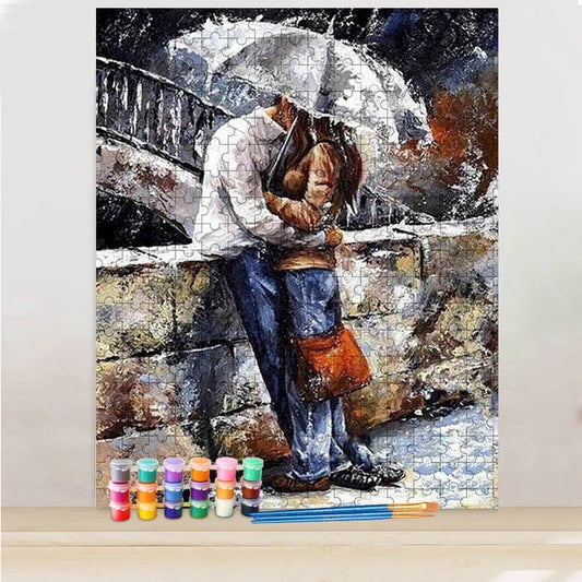Liebespaar bei Regen Puzzle Painting - DIY Malen nach Zahlen Puzzle