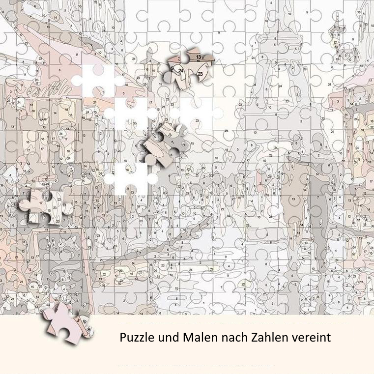 Stadt mit Bergen Puzzle Painting - DIY Malen nach Zahlen Puzzle